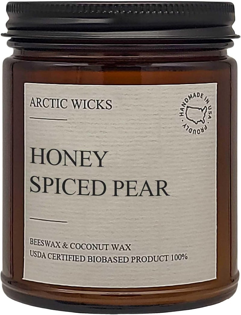Arctic Wicks Scented Coconut Beeswax Candles | Coconut Beeswax Non Toxic Candle 9oz Amber | Farmhouse Candles Non-Toxic Clean Burn 100% USDA Certified Biobased (Honey Spiced Pear) - Image 1